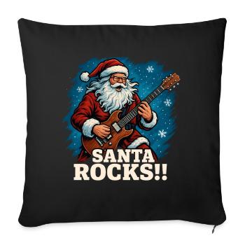 Faire vibrer le Père Noël à la guitare - Housse de coussin décorative 45 x 45 cm - noir - Devant