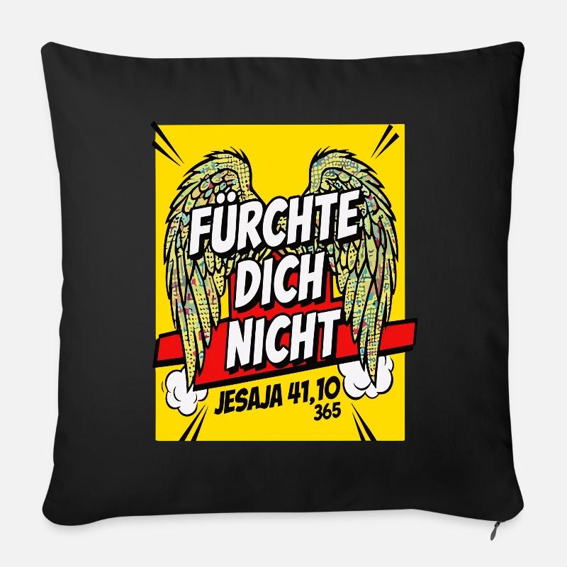 FÜRCHTE DICH NICHT Bibelvers Flügel Comic Gelb - Sofakissenbezug 45 x 45 cm - Schwarz