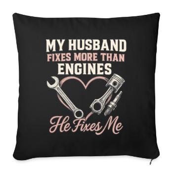 Mon mari répare plus que le cœur du moteur - Housse de coussin décorative 45 x 45 cm - noir - Devant