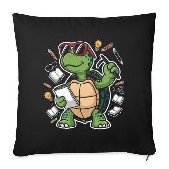 Lernende Schildkröte mit Stift - Sofakissenbezug 45 x 45 cm - Schwarz - Vorne