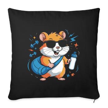 Hamster fitness star with sunglasses - Sofa pillowcase 17,3'' x 17,3'' (45 x 45 cm) - black - Front