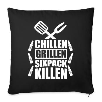 Griller un six-pack de tuerie / Dire drôle sur le barbecue - Housse de coussin décorative 45 x 45 cm - noir - Devant