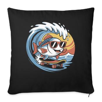 Surfing fish with sunglasses - Sofa pillowcase 17,3'' x 17,3'' (45 x 45 cm) - black - Front
