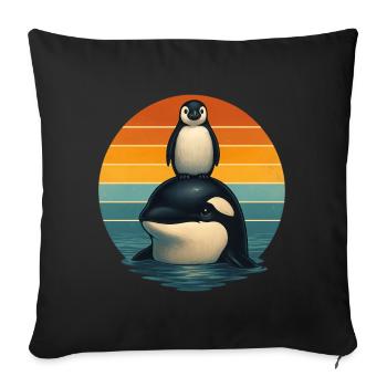 Orca Penguin Retro Animal Lovers - Housse de coussin décorative 45 x 45 cm - noir - Devant