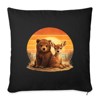 Bear and Deer Retro Animal Lovers - Sofa pillowcase 17,3'' x 17,3'' (45 x 45 cm) - black - Front