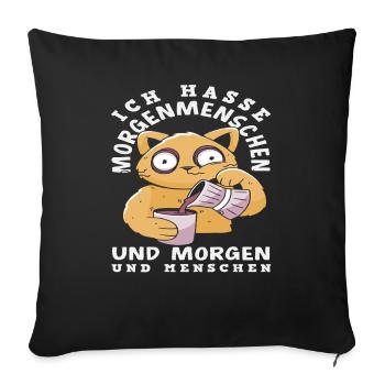 Je déteste les gens du matin Chat au café - Housse de coussin décorative 45 x 45 cm - noir - Devant