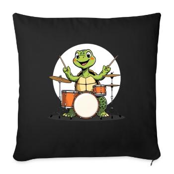 Turtle on the drum set - Sofa pillowcase 17,3'' x 17,3'' (45 x 45 cm) - black - Front