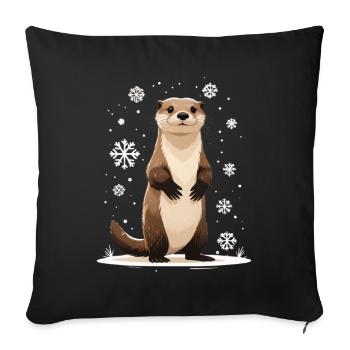 Loutre d’hiver avec des flocons de neige - Housse de coussin décorative 45 x 45 cm - noir - Devant