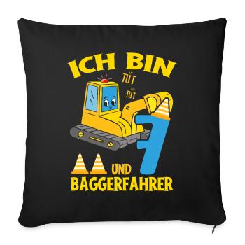 Birthday Excavator 7 Years Excavator Party Gift - Sofa pillowcase 17,3'' x 17,3'' (45 x 45 cm) - black - Front