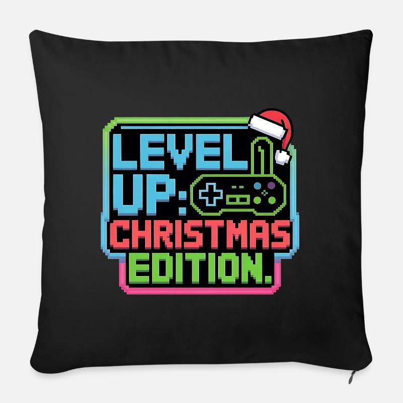 Level Up zu Weihnachten - Pixel Gamer Geschenk - Sofakissenbezug 45 x 45 cm - Schwarz