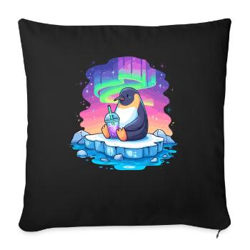 Penguin at the Northern Lights Drink - Sofa pillowcase 17,3'' x 17,3'' (45 x 45 cm) - black - Front