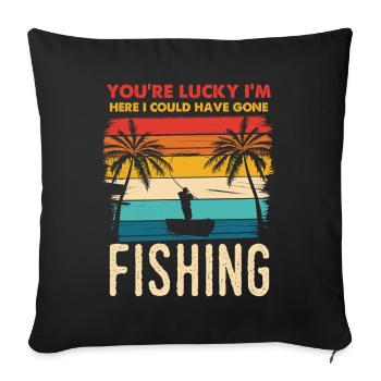 Silhouette rétro de coucher de soleil de pêche - Housse de coussin décorative 45 x 45 cm - noir - Devant