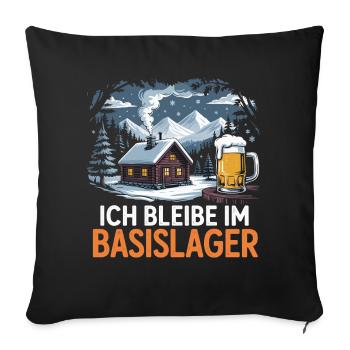 Je loge au camp de base - une cabane et une bière dans le - Housse de coussin décorative 45 x 45 cm - noir - Devant