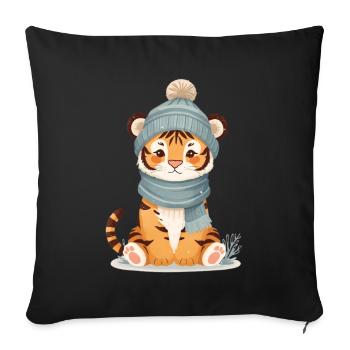 Tigre d’hiver avec casquette - Housse de coussin décorative 45 x 45 cm - noir - Devant