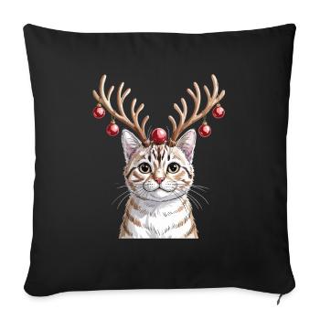 Chaton avec des bois de renne et des balles de Noël - Housse de coussin décorative 45 x 45 cm - noir - Devant