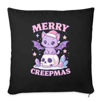 Crâne de Noël gothique pastel de chat Merry Creepmas - Housse de coussin décorative 45 x 45 cm - noir - Devant