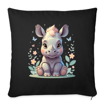Petit Rhinocéros dans la danse des fleurs - Housse de coussin décorative 45 x 45 cm - noir - Devant