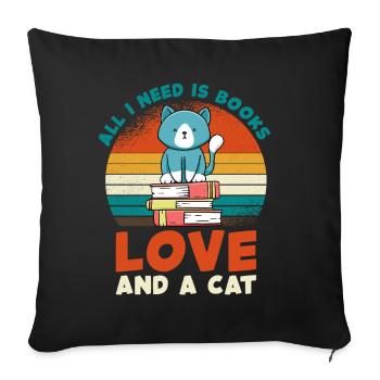 Love for books and cats - Sofa pillowcase 17,3'' x 17,3'' (45 x 45 cm) - black - Front