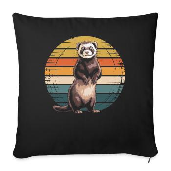 Furet à motif rétro au coucher du soleil - Housse de coussin décorative 45 x 45 cm - noir - Devant