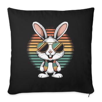 Lapin arc-en-ciel avec des lunettes de soleil - Housse de coussin décorative 45 x 45 cm - noir - Devant