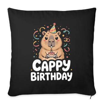 Capybara Birthday Cappy Birthday Funny Capy - Sofa pillowcase 17,3'' x 17,3'' (45 x 45 cm) - black - Front