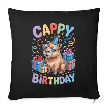 Capybara Birthday Cappy Birthday Funny Capy - Sofa pillowcase 17,3'' x 17,3'' (45 x 45 cm) - black - Front