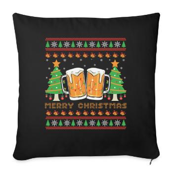 Joyeux Noël Pull Moche de Noël Cadeau Humour Bière - Housse de coussin décorative 45 x 45 cm - noir - Devant