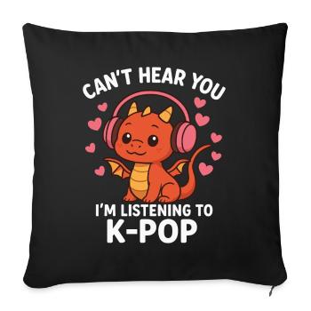 Kawaii Dragon Listening to K-Pop - Sofa pillowcase 17,3'' x 17,3'' (45 x 45 cm) - black - Front