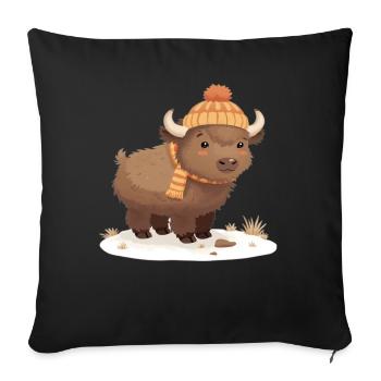Winter bison with cap - Sofa pillowcase 17,3'' x 17,3'' (45 x 45 cm) - black - Front