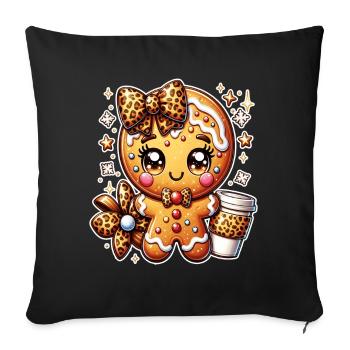 Noël de Noël en coquette de léopard en pain d’épices - Housse de coussin décorative 45 x 45 cm - noir - Devant