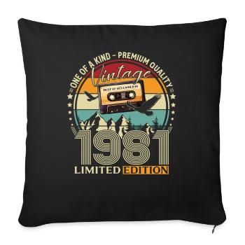 44e anniversaire cassette décembre 1981 - Housse de coussin décorative 45 x 45 cm - noir - Devant