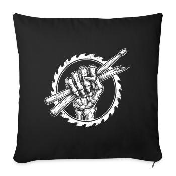 Main squelette avec baguettes de batterie - Housse de coussin décorative 45 x 45 cm - noir - Devant