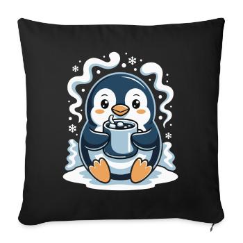Pingouin câlin avec chocolat chaud - Housse de coussin décorative 45 x 45 cm - noir - Devant