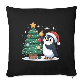 Penguin decorates Christmas tree - Sofa pillowcase 17,3'' x 17,3'' (45 x 45 cm) - black - Front