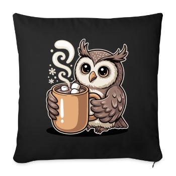 Kuschelige Eule mit Kakao - Sofakissenbezug 45 x 45 cm - Schwarz - Vorne