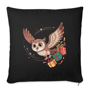 Eulenflug mit Geschenken - Sofakissenbezug 45 x 45 cm - Schwarz - Vorne