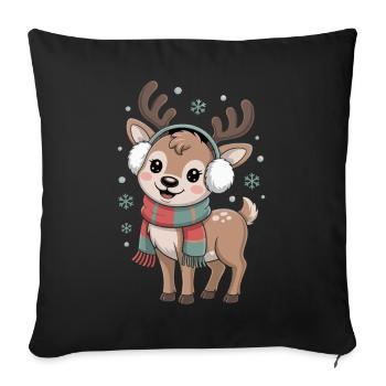 Cerf d’hiver avec écharpe et chauffe-oreilles - Housse de coussin décorative 45 x 45 cm - noir - Devant