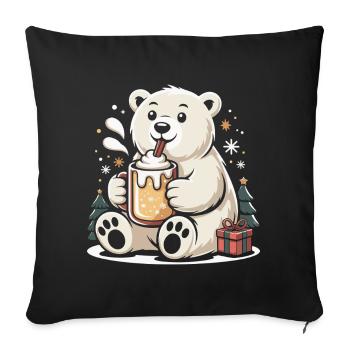Polar Bear with Cocoa Winter Magic - Sofa pillowcase 17,3'' x 17,3'' (45 x 45 cm) - black - Front