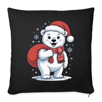 Ours polaire avec écharpe et bonnet rouges - Housse de coussin décorative 45 x 45 cm - noir - Devant
