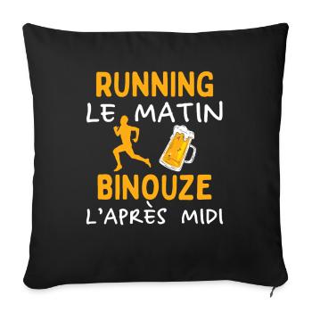 Running Le Matin Bière Après Midi Humour Course - Housse de coussin décorative 45 x 45 cm - noir - Devant