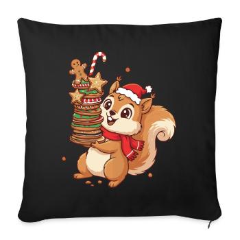 Écureuil de Noël avec des biscuits - Housse de coussin décorative 45 x 45 cm - noir - Devant