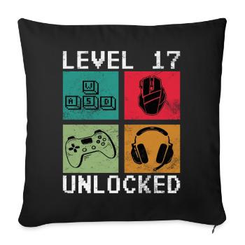 Level 17 Unlocked Retro Gamer - Sofa pillowcase 17,3'' x 17,3'' (45 x 45 cm) - black - Front