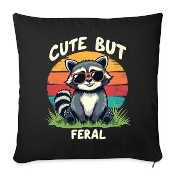 Coucher de soleil rétro de raton laveur mignon - Housse de coussin décorative 45 x 45 cm - noir - Devant