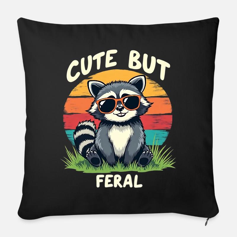 Süßer Waschbär Retro Sunset - Sofakissenbezug 45 x 45 cm - Schwarz