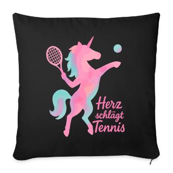 Unicorn Heart Beats, Tennis, Pastel Love - Sofa pillowcase 17,3'' x 17,3'' (45 x 45 cm) - black - Front