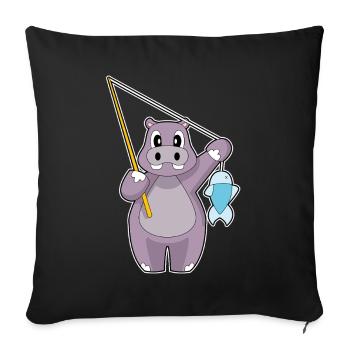 Pêche au poisson hippopotame pêcheur - Housse de coussin décorative 45 x 45 cm - noir - Devant