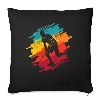 Floorball Player Retro Floorballer Floorball - Sofa pillowcase 17,3'' x 17,3'' (45 x 45 cm) - black - Front