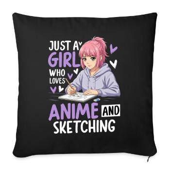 Juste une fille qui aime l’anime et le dessin - Housse de coussin décorative 45 x 45 cm - noir - Devant