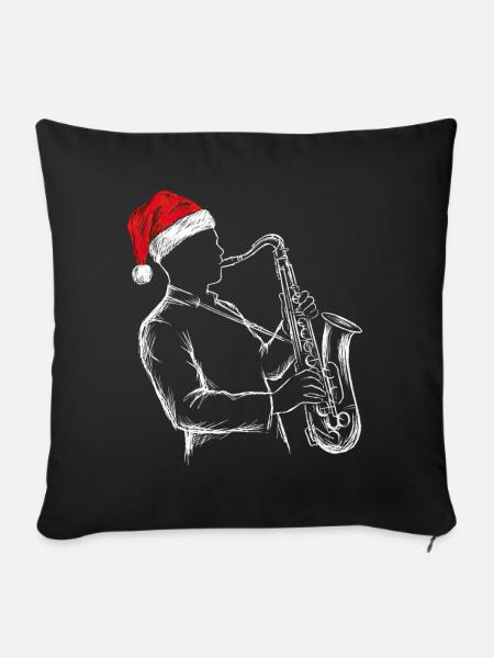 Saxophonist mit Weihnachtsmütze - Jazz Christmas - Sofakissenbezug 45 x 45 cm - Schwarz