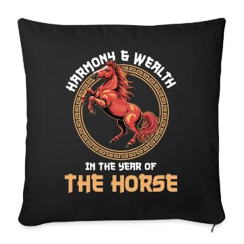 Année du Nouvel An chinois cheval 2026 - Housse de coussin décorative 45 x 45 cm - noir - Devant